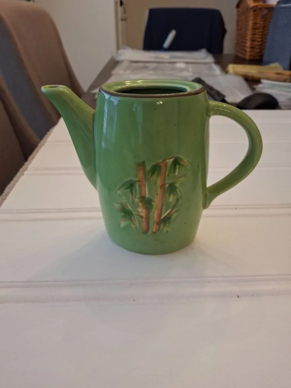World Market Bamboo Tea Set Green Ceramic Teapot & 2 Cups Asian Zen Decor